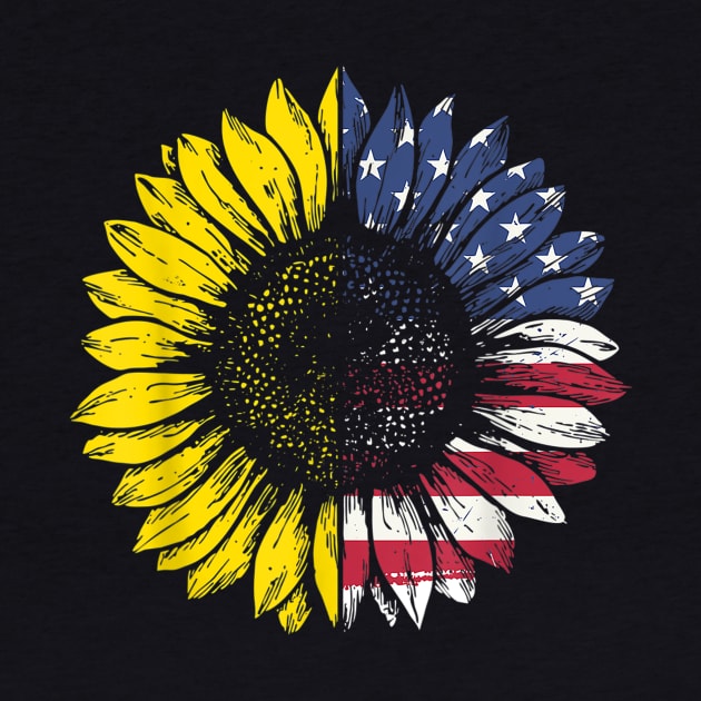 Sunflower American Flag Patriotic 4th Of July Tshirt by AKSA shop